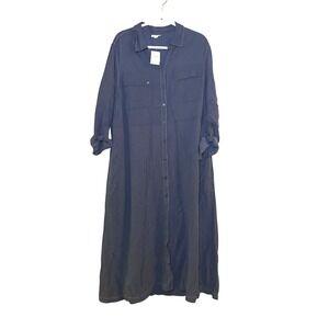 J.Jill Shirt Dress Deep Blue Minimalist Roll Tab Sleeve Plus Size 2X